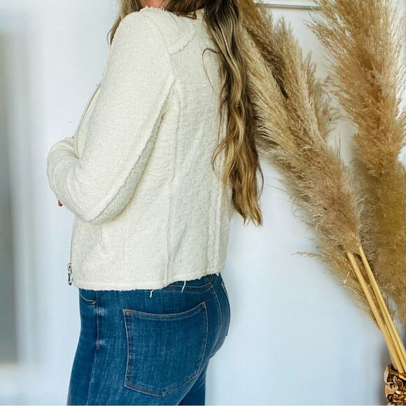 REBECCA TAYLOR White Cream Popcorn Textured Side Zip Blazer Moto Biker Jacket 4 - Picture 4 of 10